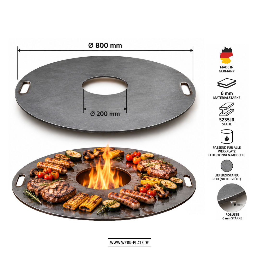 Feuerplatte / Grillplatte 800 mm Durchmesser mit Griffen